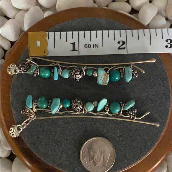 2 Custom Made Turquoise w/heart charm Bobby Pins - Picture 3 of 3